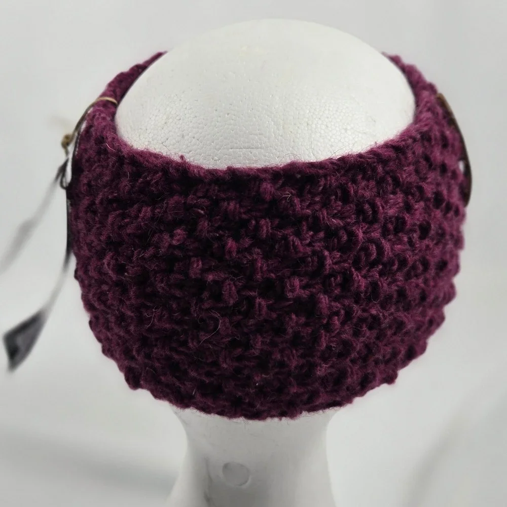 FIRAWORKSHOP Wool Headband Ear Warmer Hand‎ Knit Twisted Cable Winter Purple
